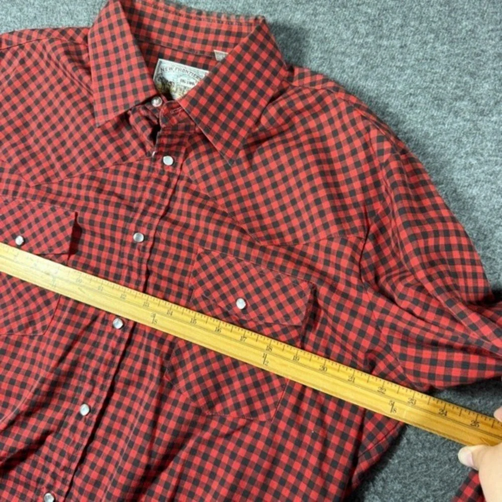 New Frontiers Big Yank Pearl Snap Shirt Mens Large L Red check Cowboy Western‎